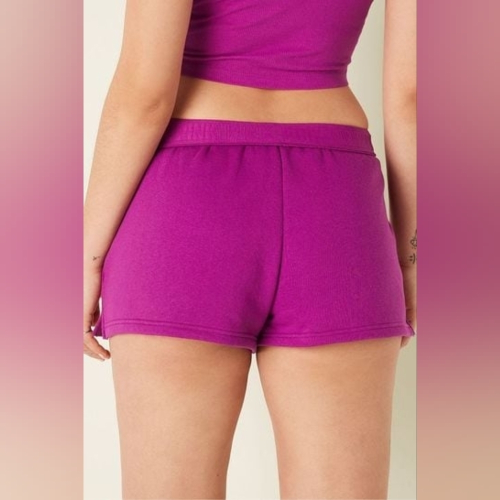 NWT PINK Victoria's Secret Dahlia Magenta Pink Foldover Sweat Shorts Size XL - Picture 2 of 16